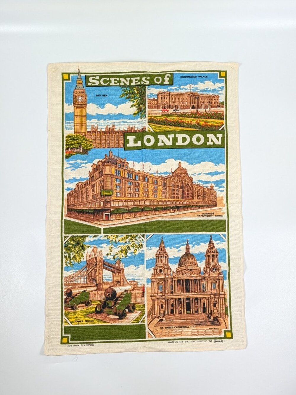Vintage Harrods Scenes of London Tea Towel Made in UK
